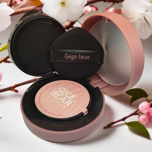 Gege bear corrector base liquido cushion hidratante con esponja y espejo