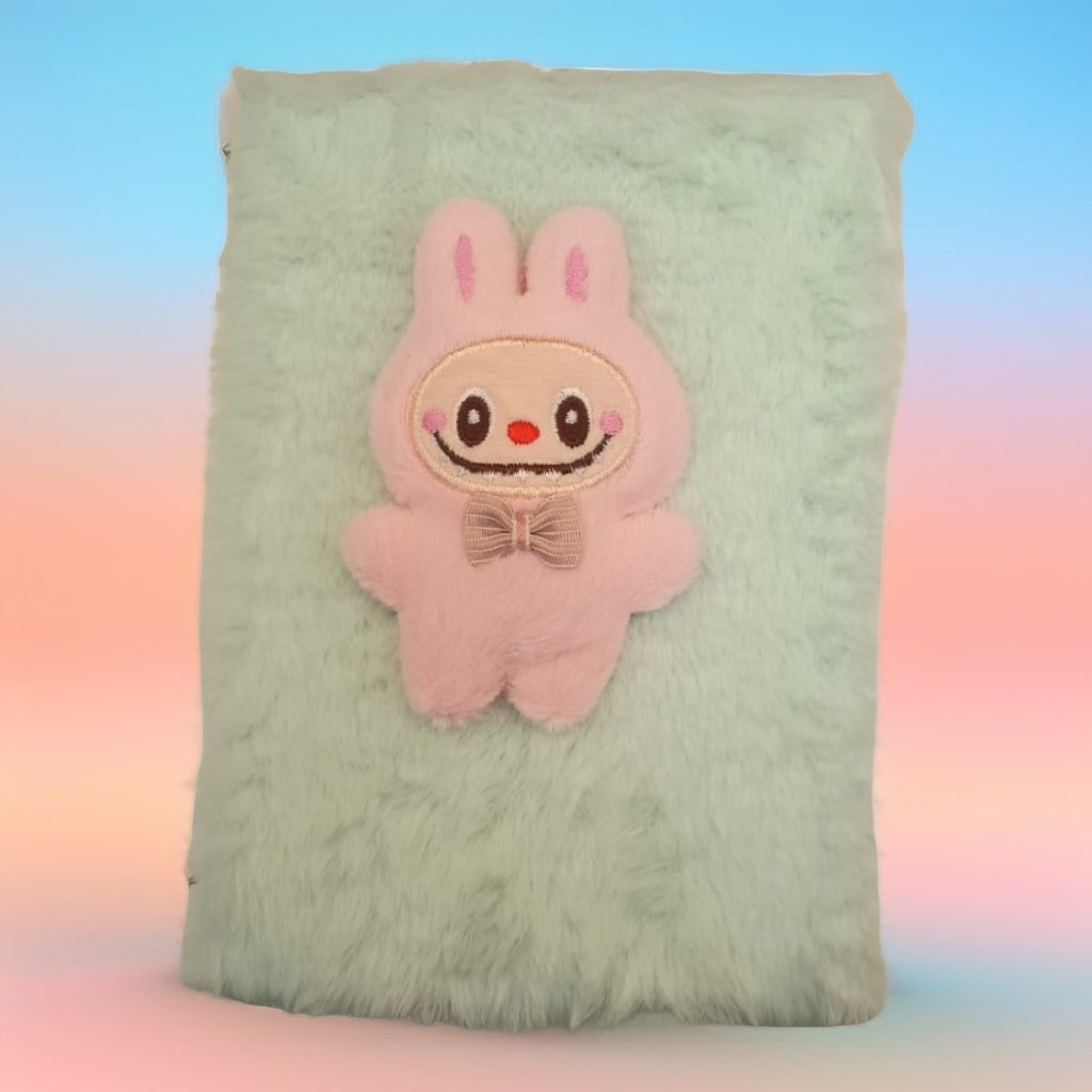 Cuaderno con personajes y peluche