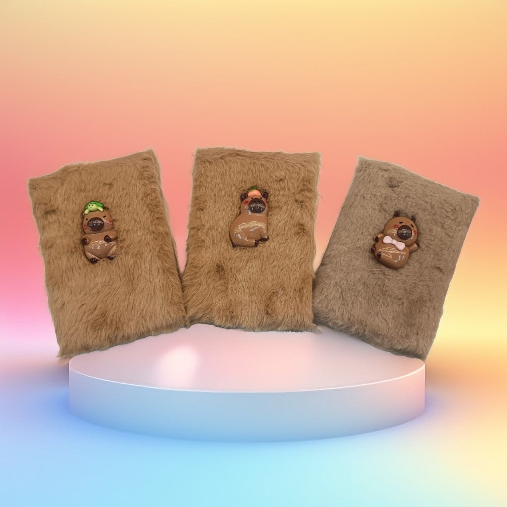 Cadernito con personajes labubu arcoiris capibara peluche