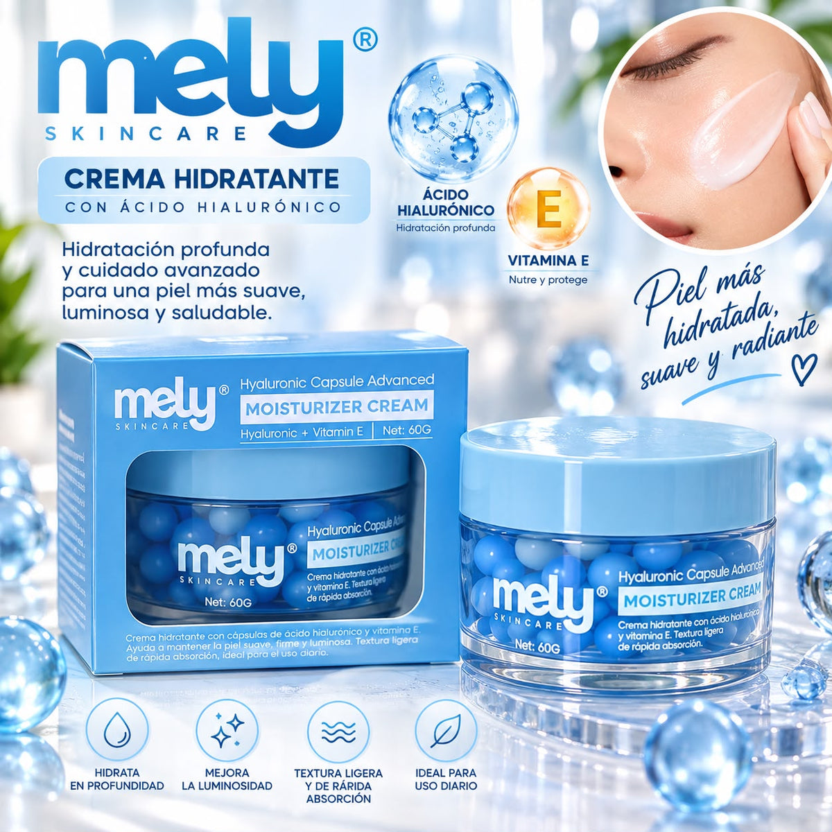mely crema facial cápsula de ácido hialuronico