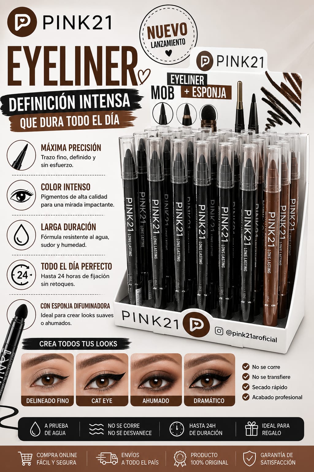 Pink 21 lápiz para cejas con esponja