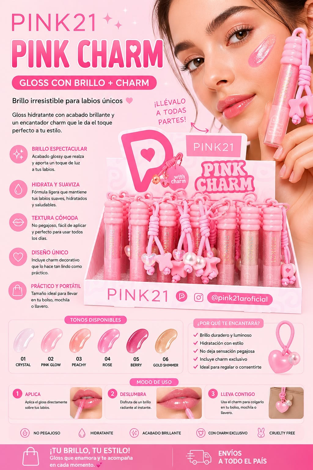 pink21 lipgloss con charm