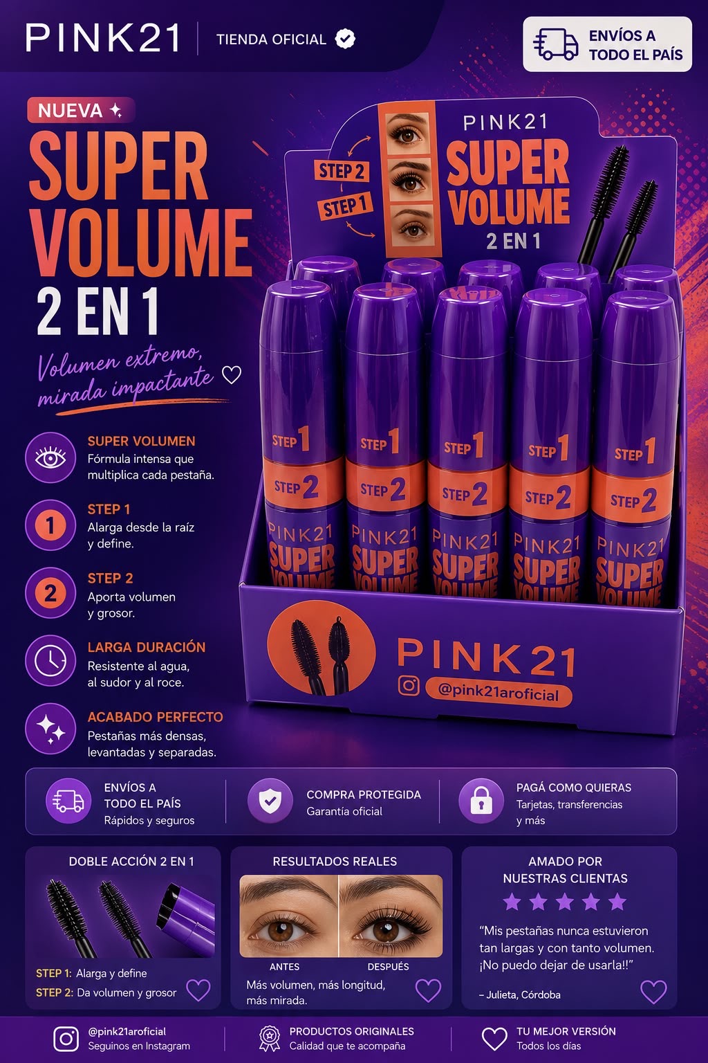 pink21 mascara de pestañas 2en1
