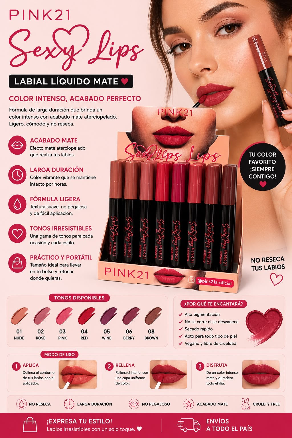 pink21 delineador de labios matte