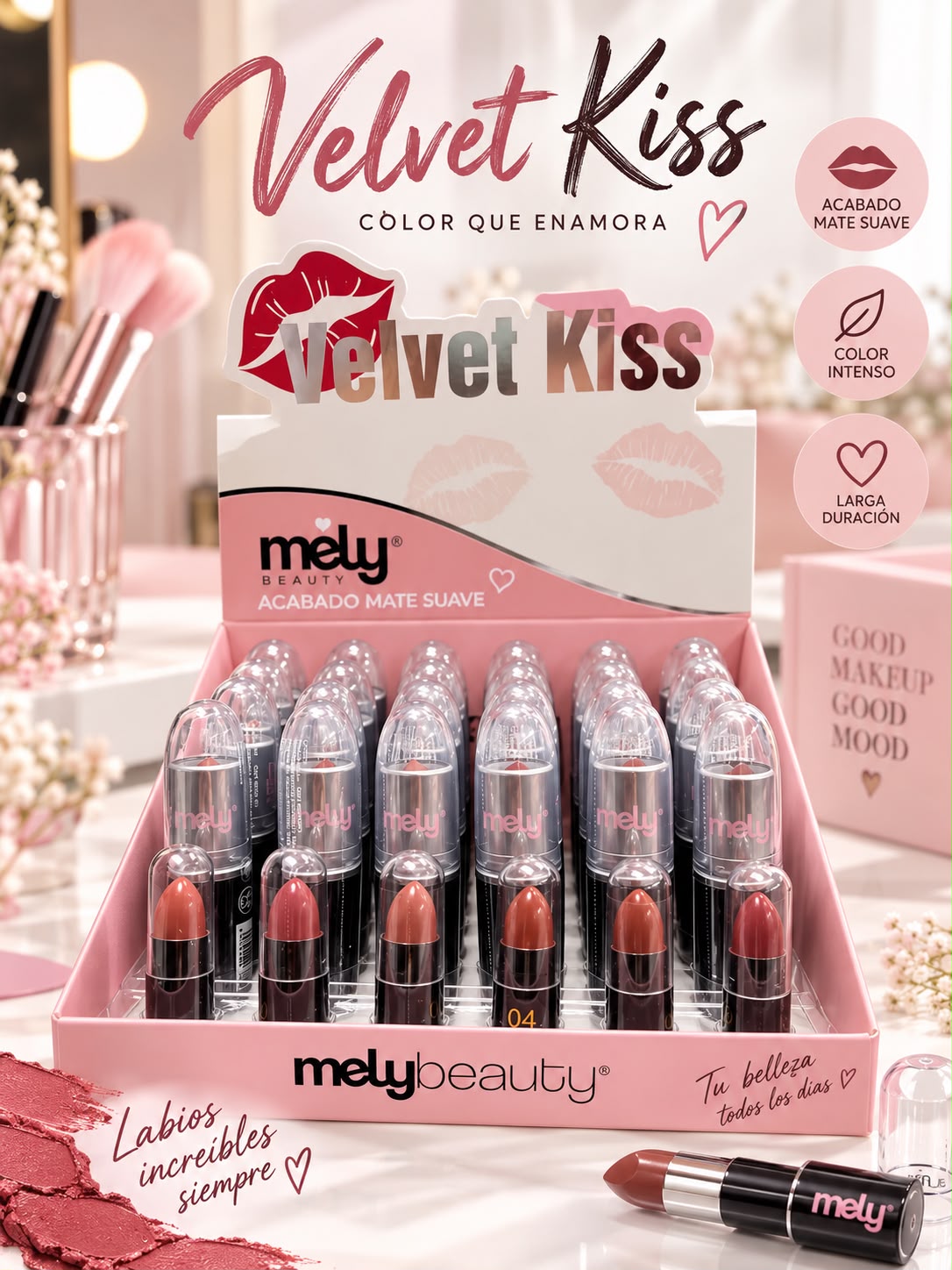 mely labial velvet kiss matte suave