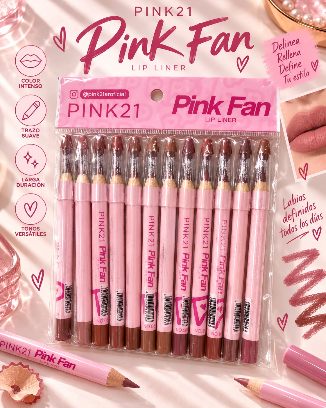 PINK 21 DELINEADOR DE LABIOS x12