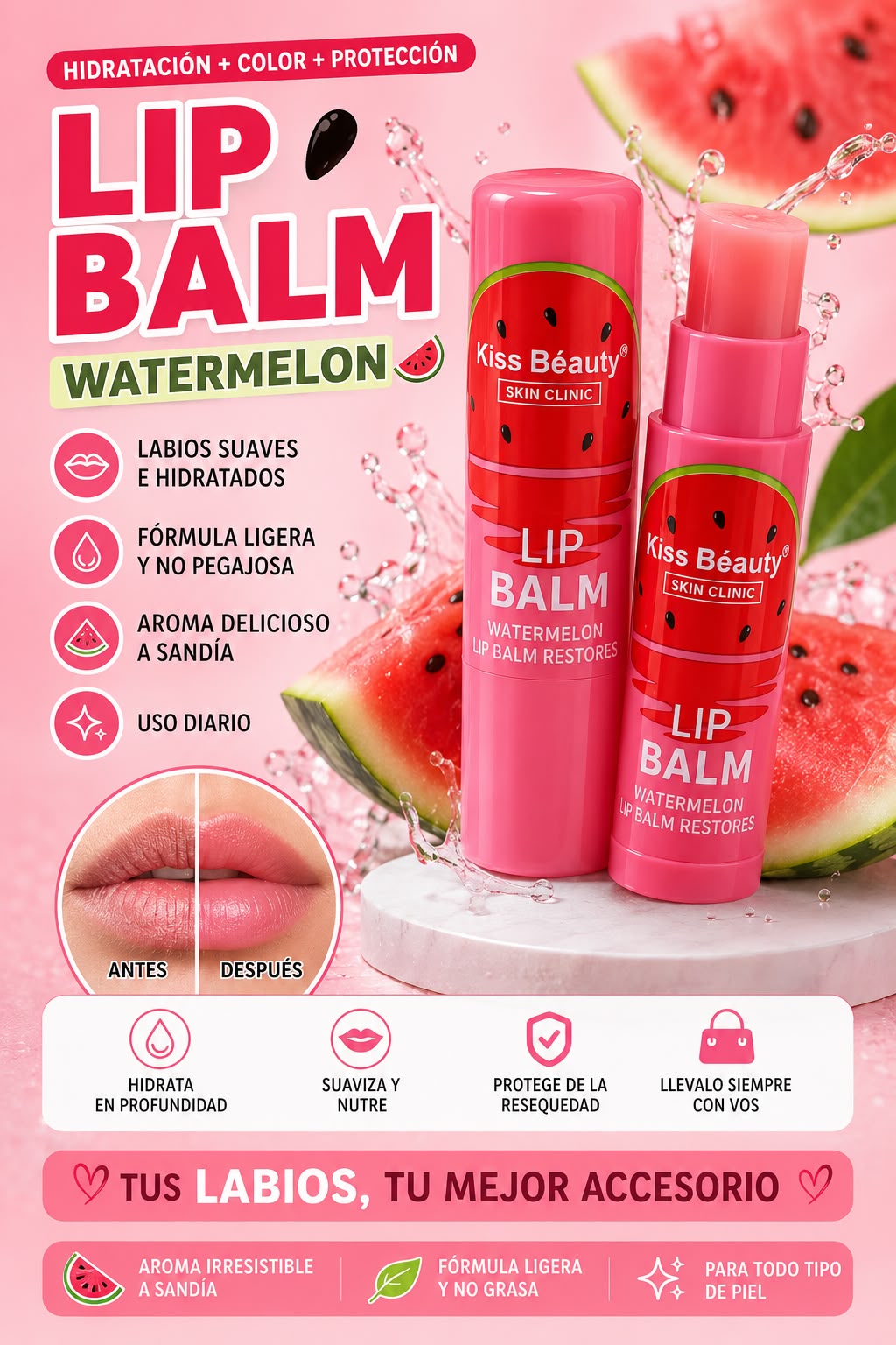kiss beauty bálsamo labial de sandía