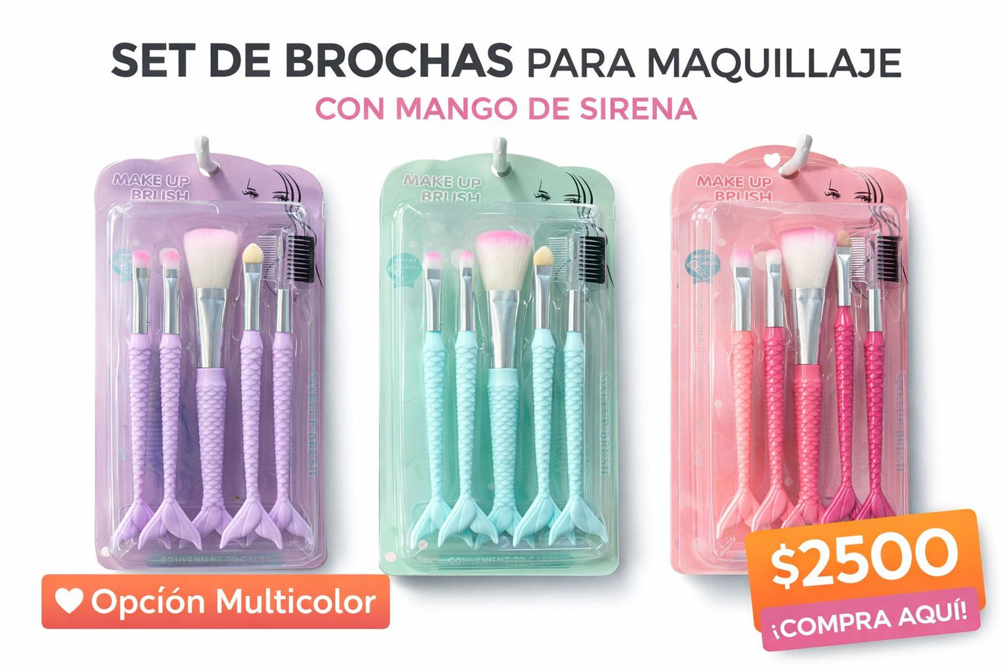 Set de brochas para maquillaje con mango de sirena