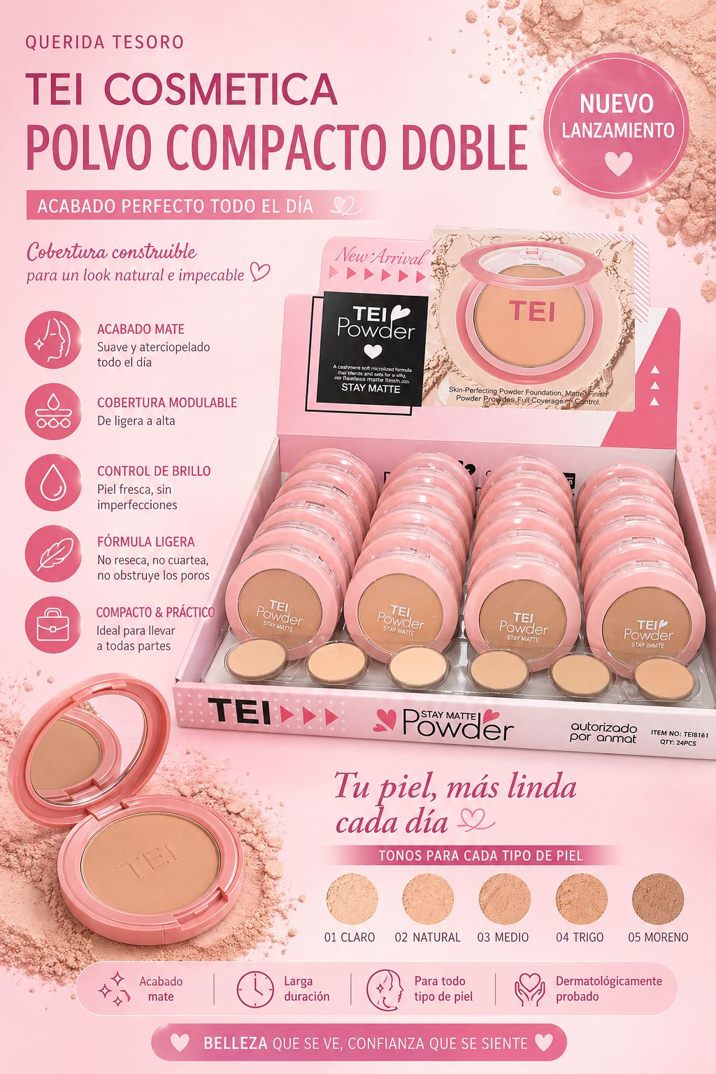 TEI COSMETICA POLVO COMPACTO DOBLE