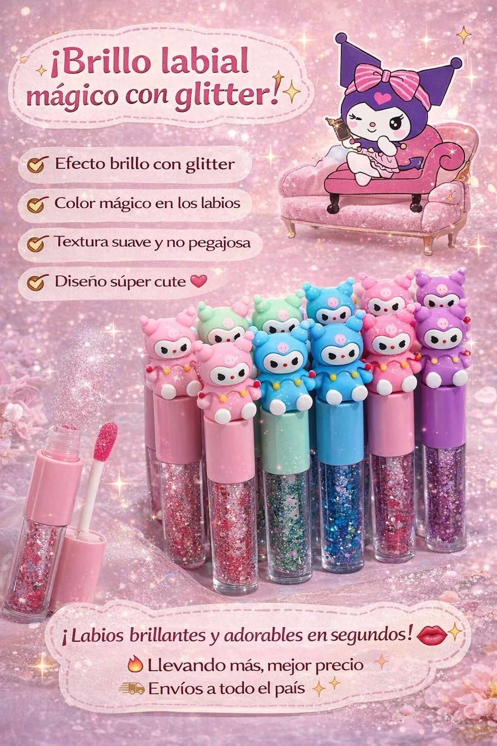 Lip Gloss con glitter Kuromi