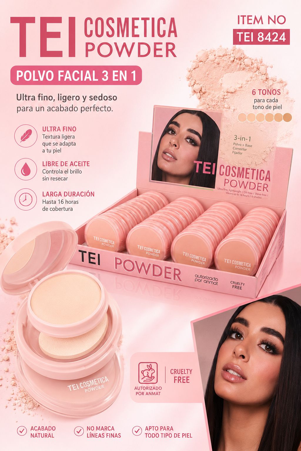 Tei cosmético polvo compacto