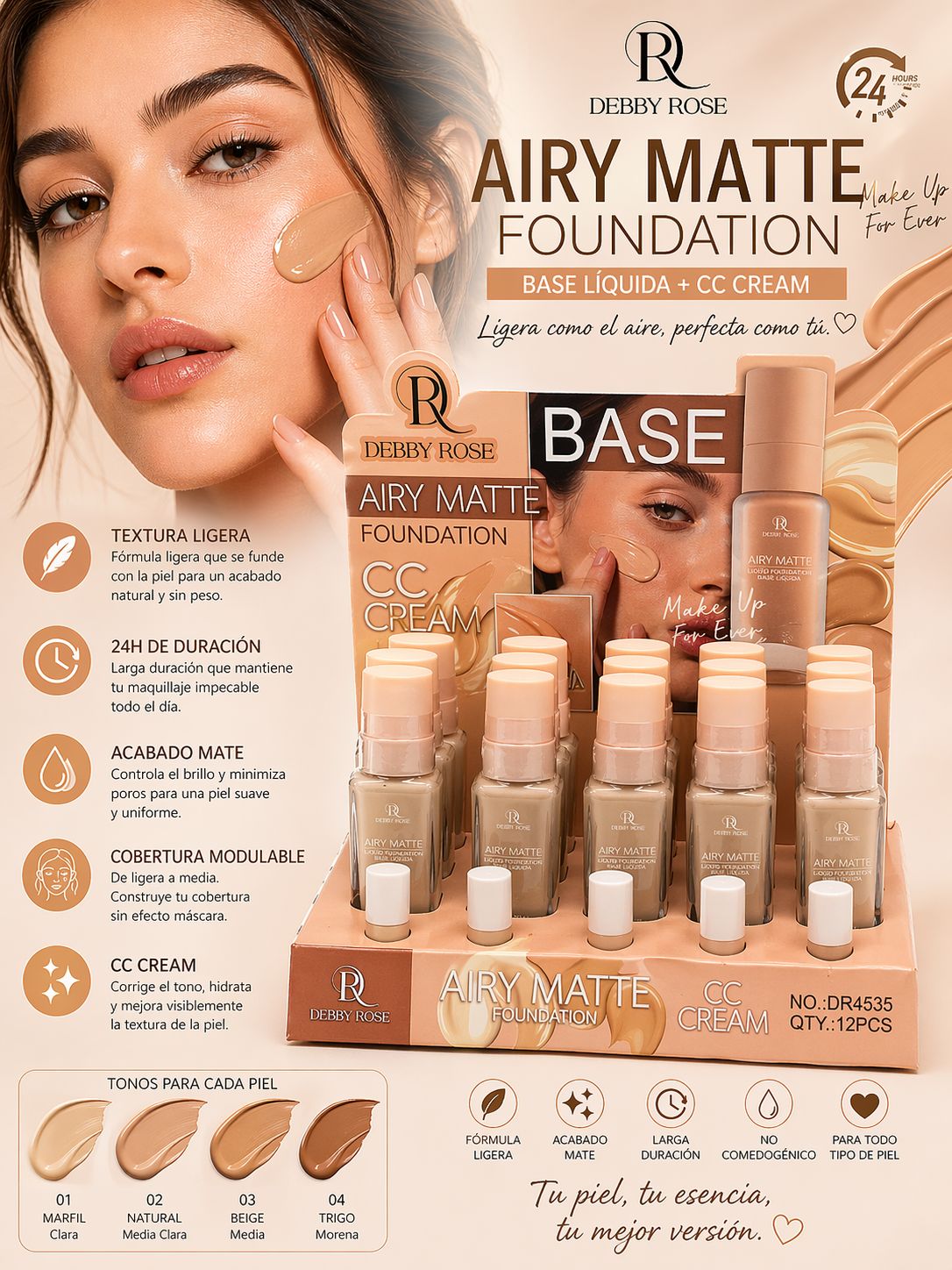 Base Liquida Airy Matte de Debby Rose