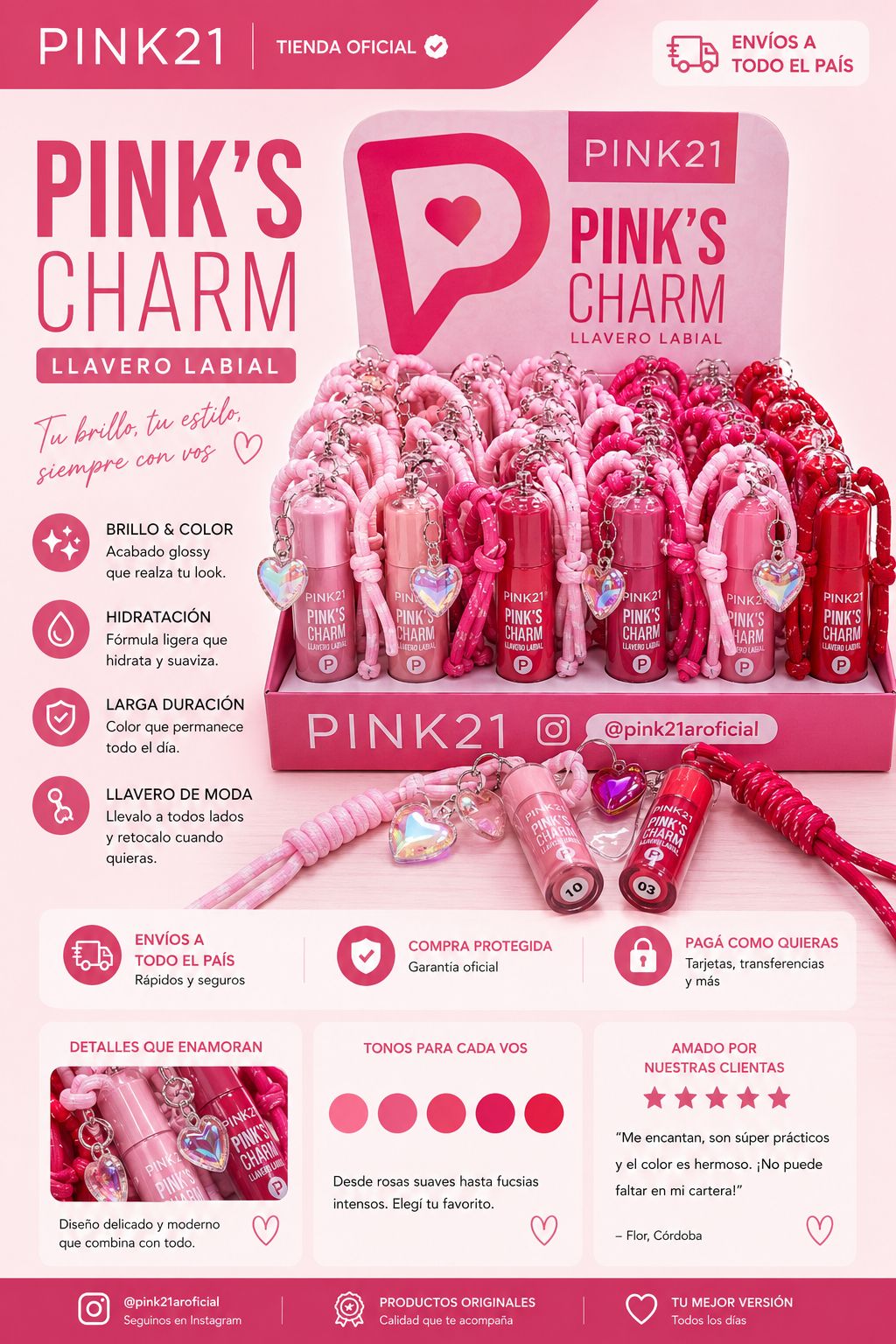 Pink21 lipgloss con llavero