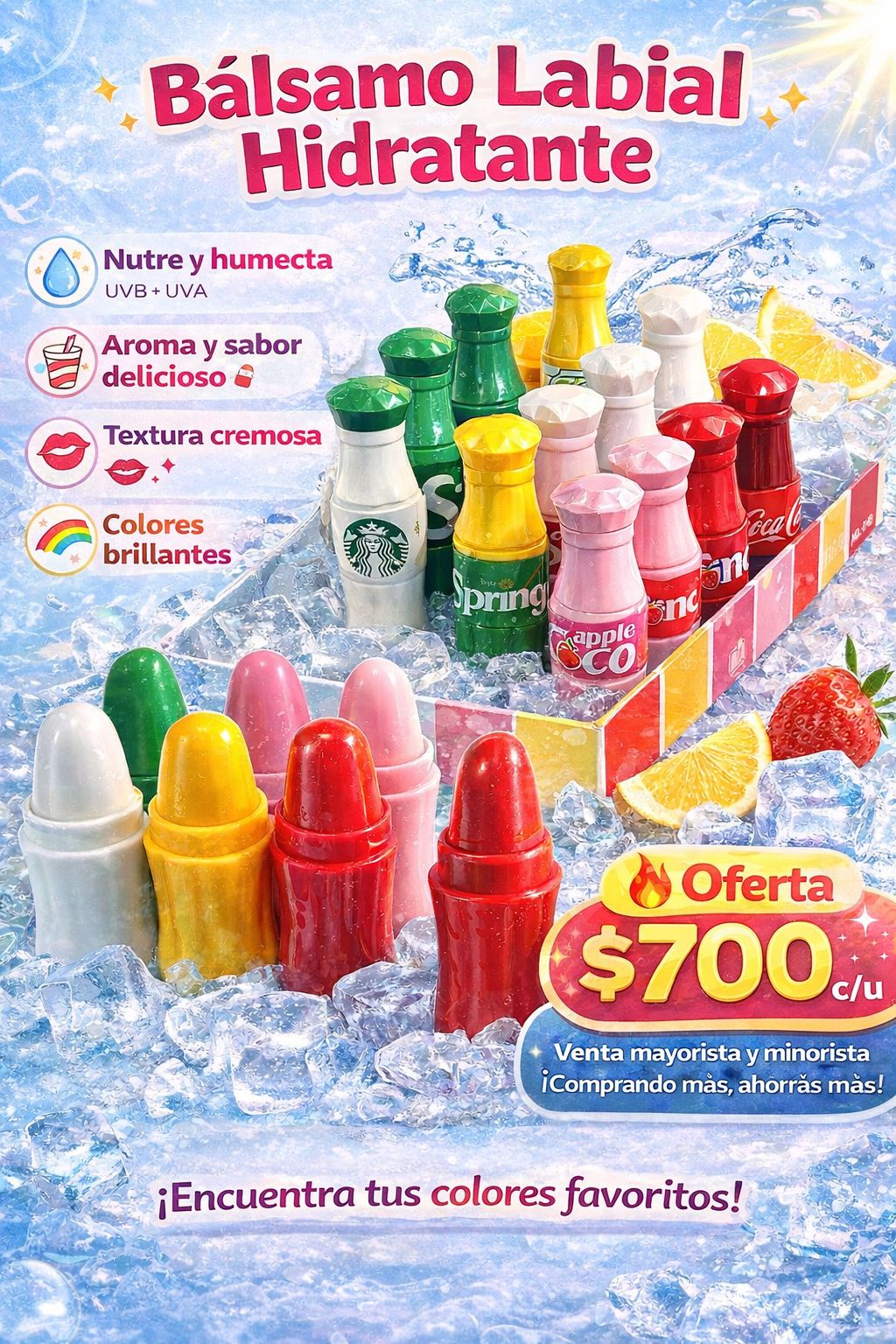 Bálsamo labial hidratante forma de bebida