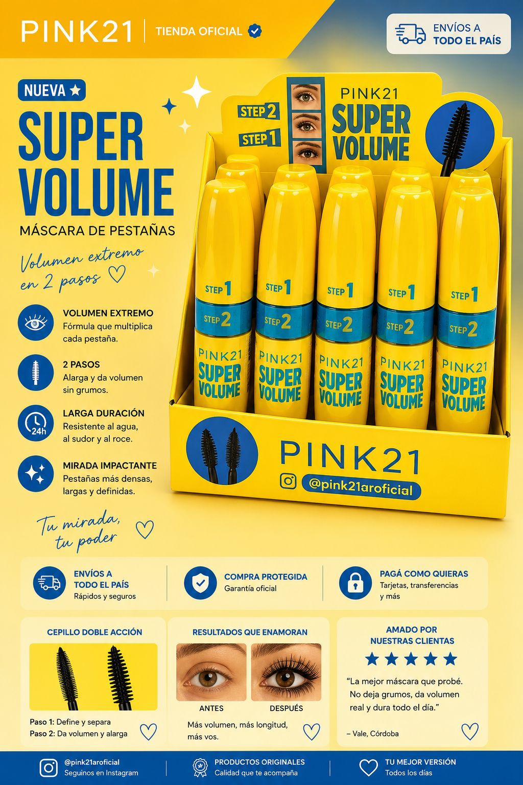 Pink21 máscara de pestañas súper volumen