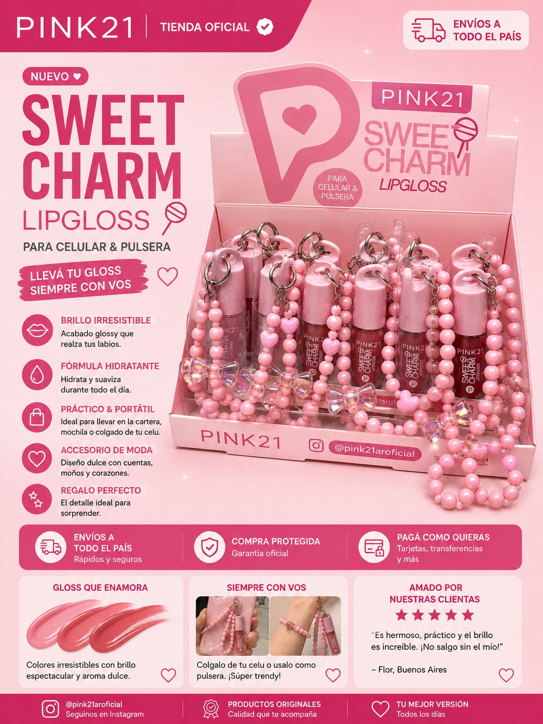 Pink21 lipgloss con pulsera