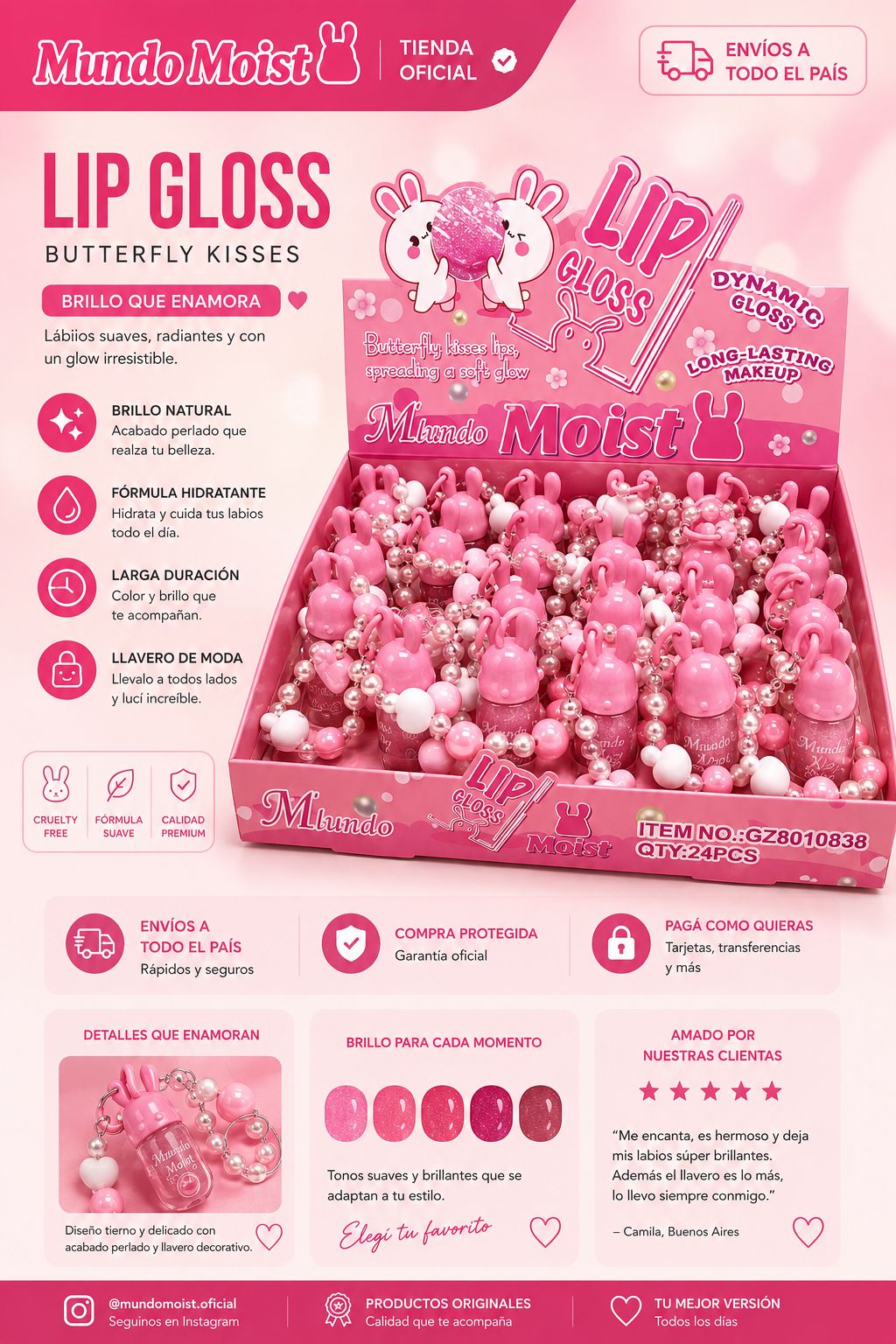 M'lundo lipgloss conejito con pulsera