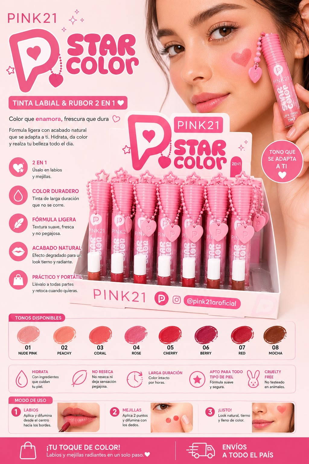 pink21 labial y rubor 2en1