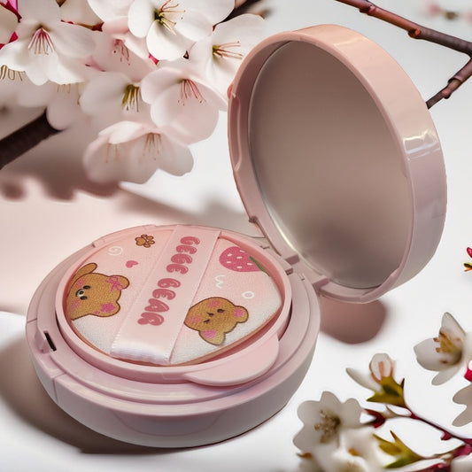gege bear base en crema cushion con esponja y espejo