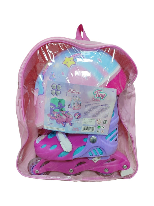 Roller unicornio regulable +kit de proteccion y mochila talle s:30-33 M:34-37