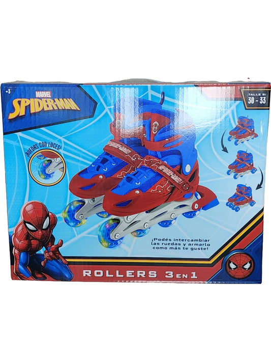 Roller spider-man 3 en1 con ruedas intercambiables y luces talle S:30-33 M:34-37 35x20x19cm