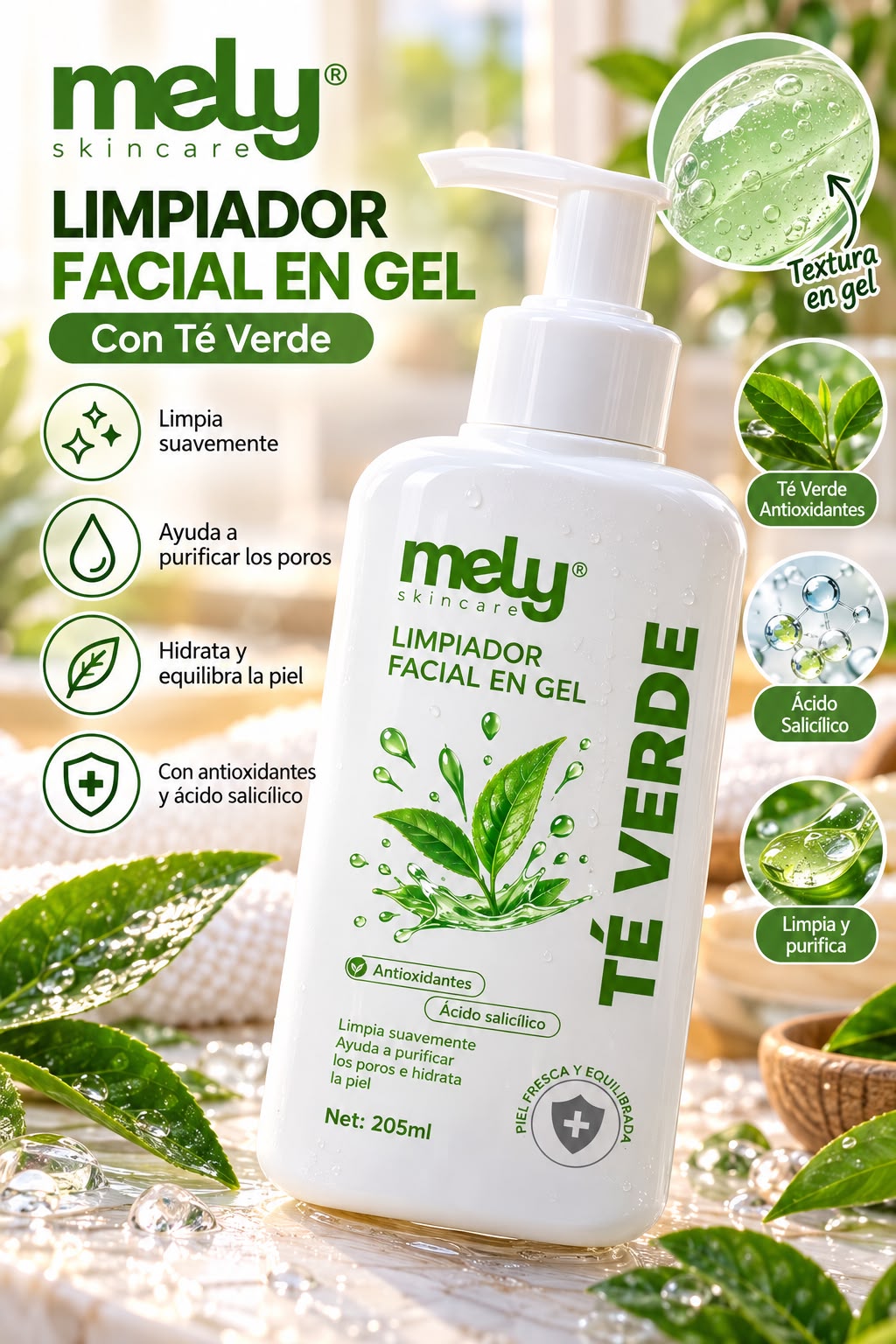 Mely limpiador facial en gel Te verde