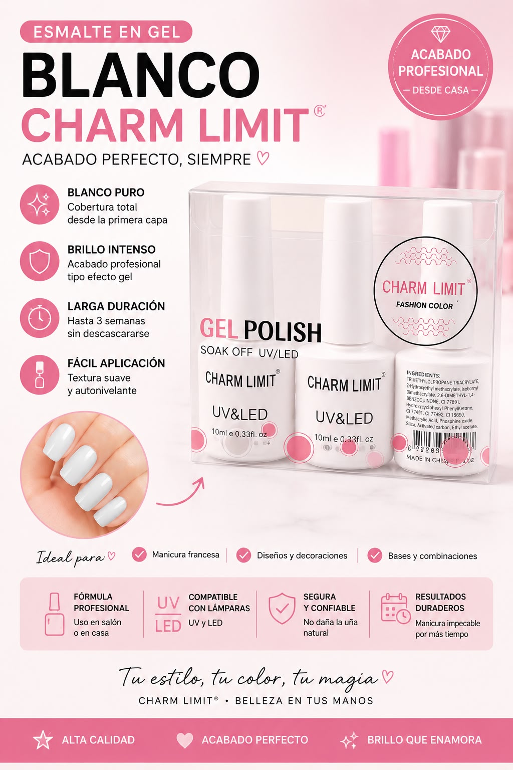 charm limit esmaltes color blanco