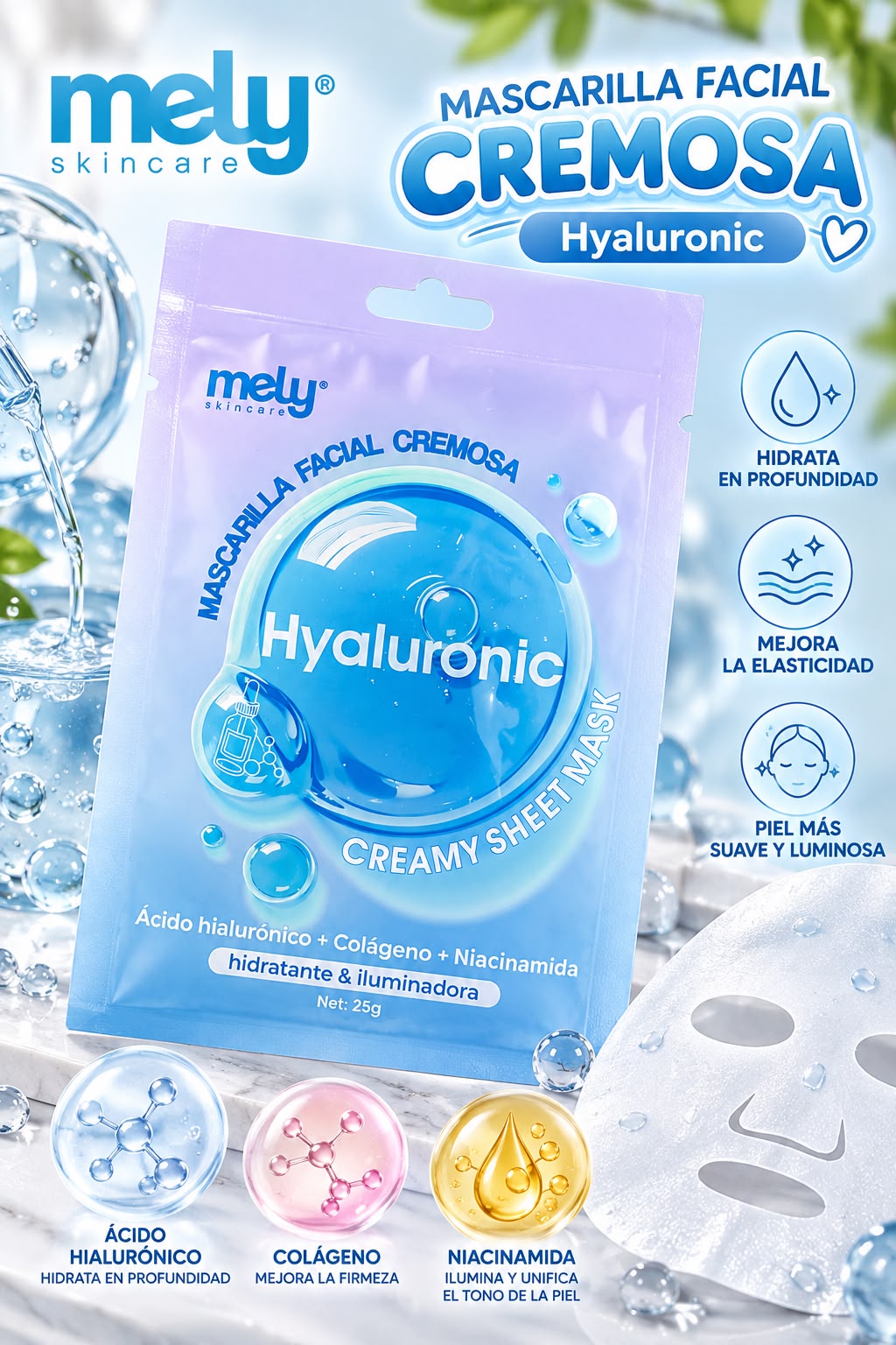 Mely mascarilla facial cremosa hialuronico