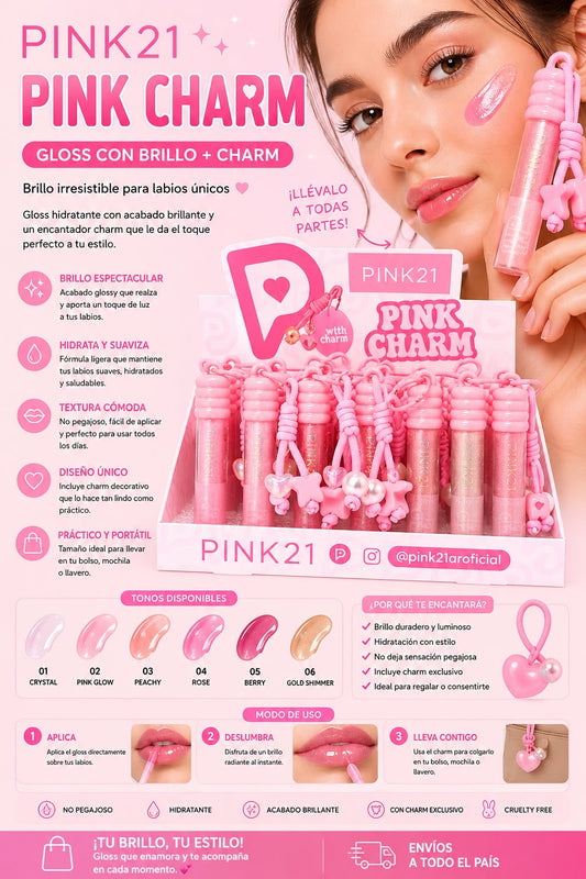 pink21 lipgloss con charm