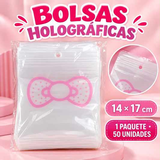 BOLSA HOLOGRAFICAS CON MOÑOS BLANCO