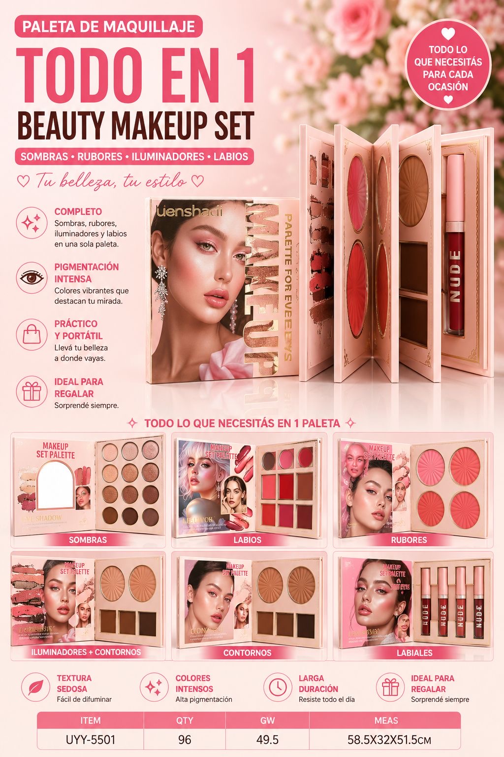 paletas de sombras con labial
