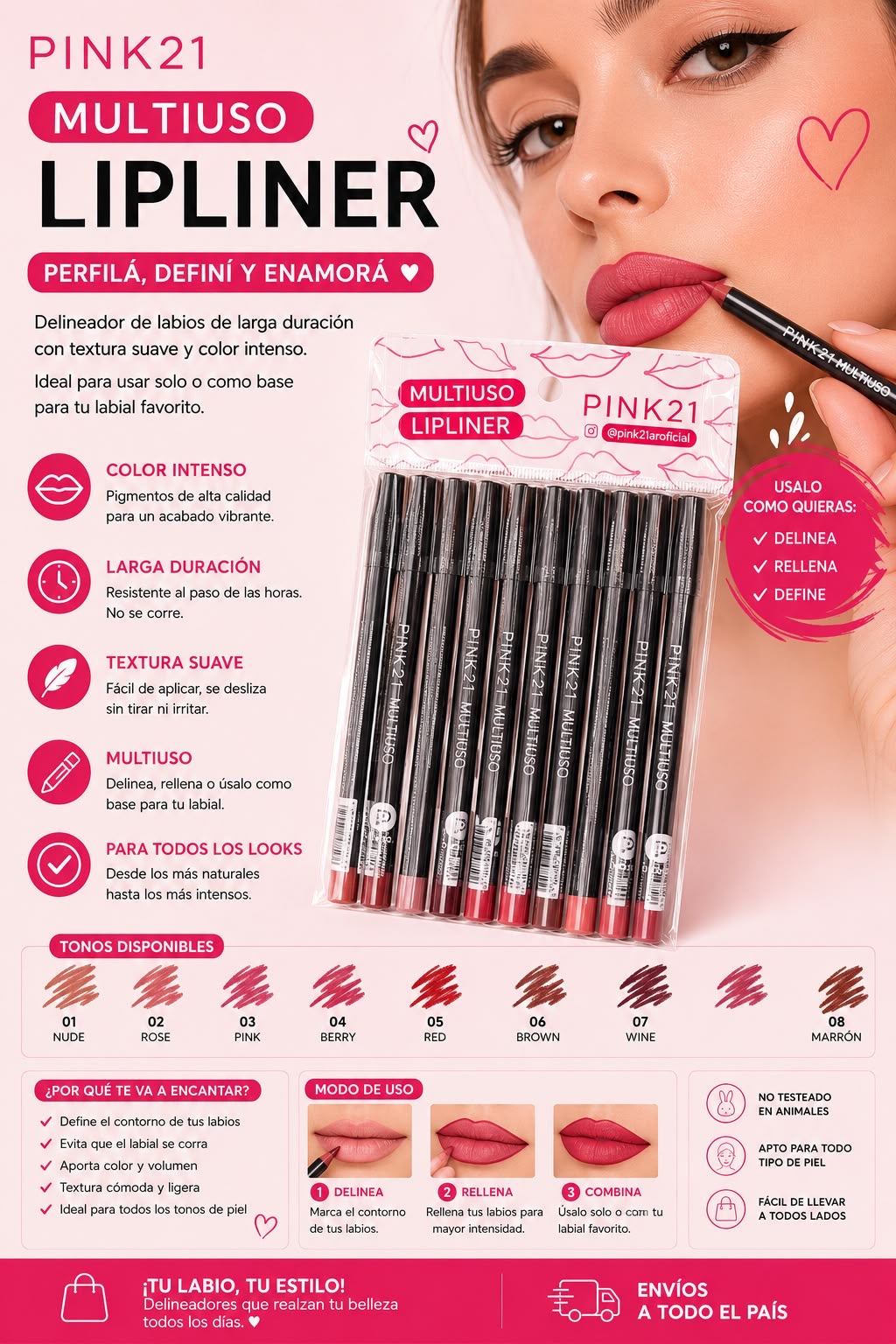 pink21 delineador de labios