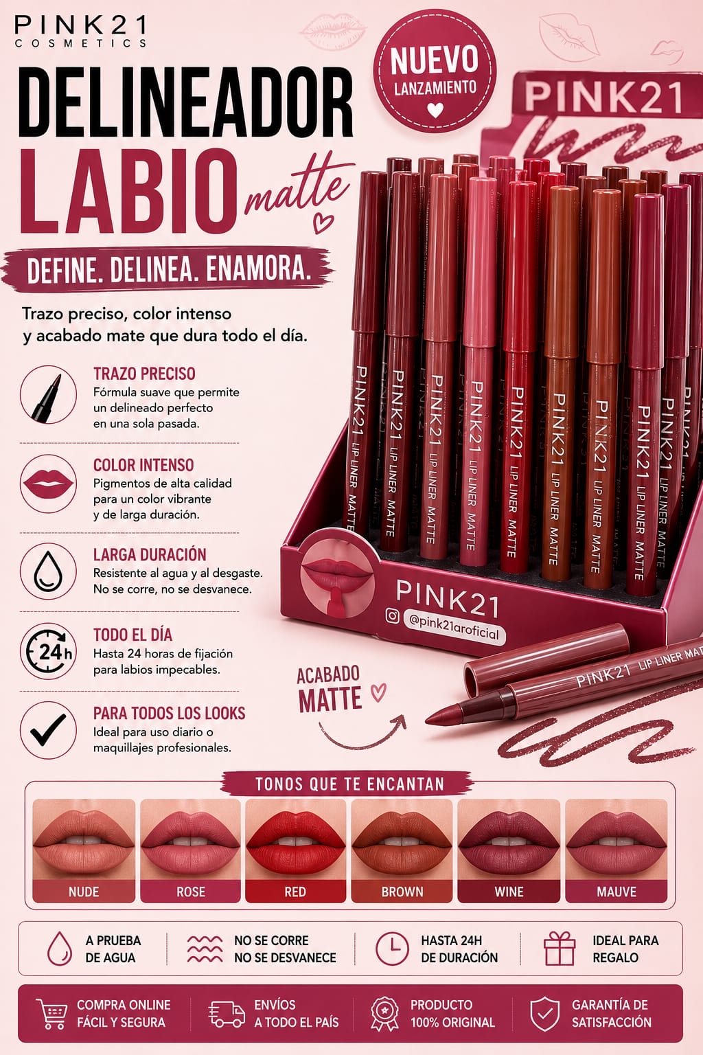 pink 21 delineador labio matte
