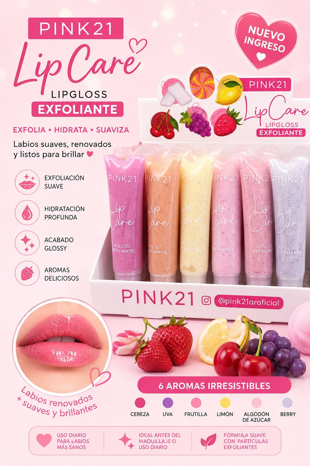 pink21 lipgloss exfoliante