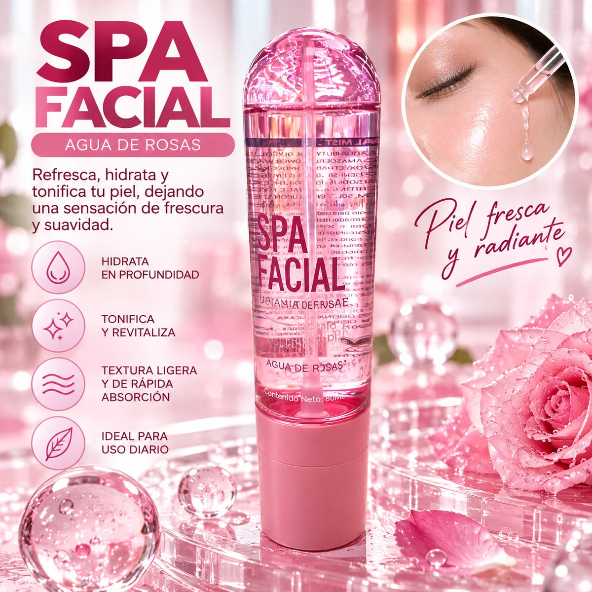 Mely spray facial agua rosa