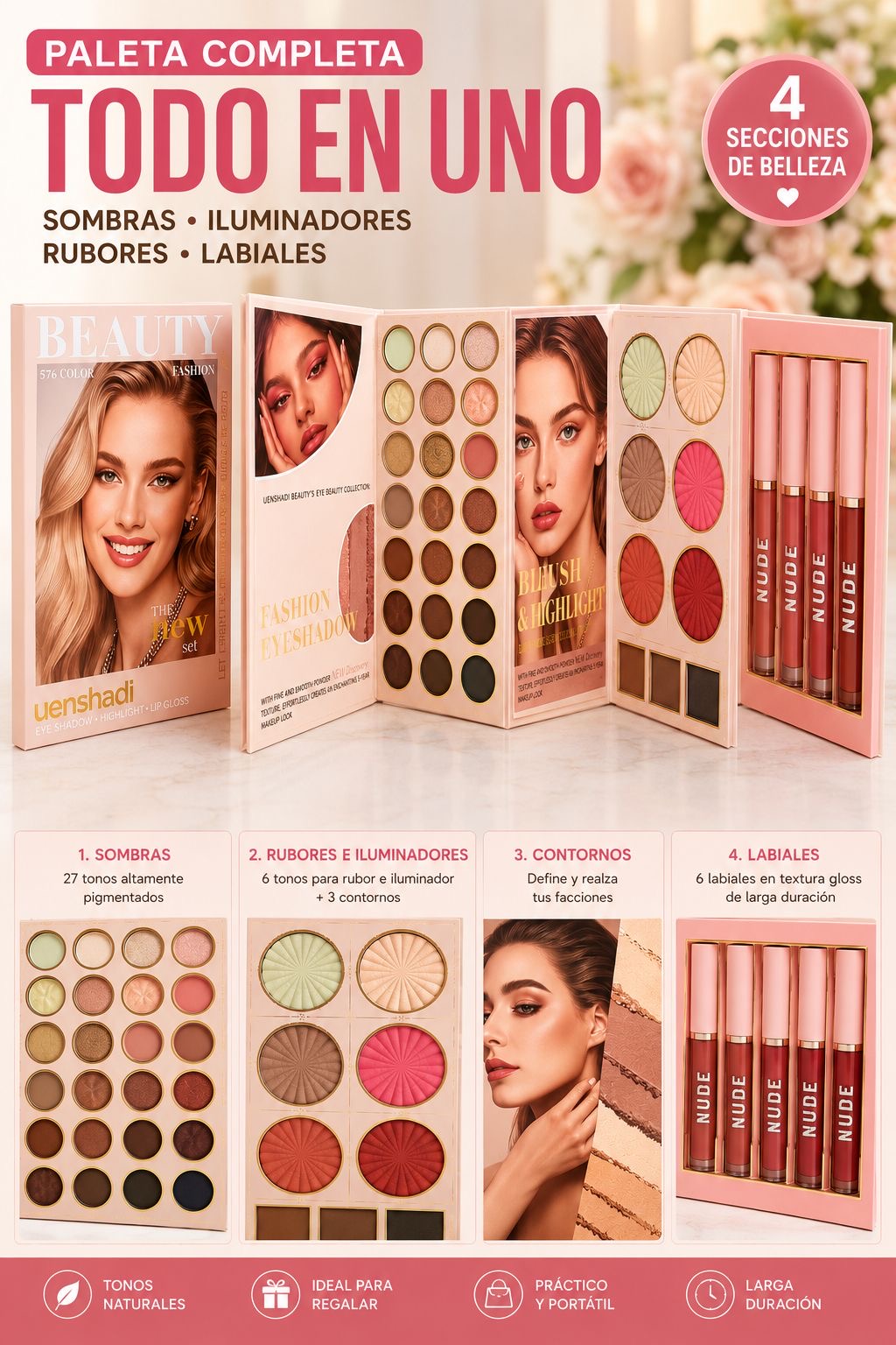 paleta de sombras con labial