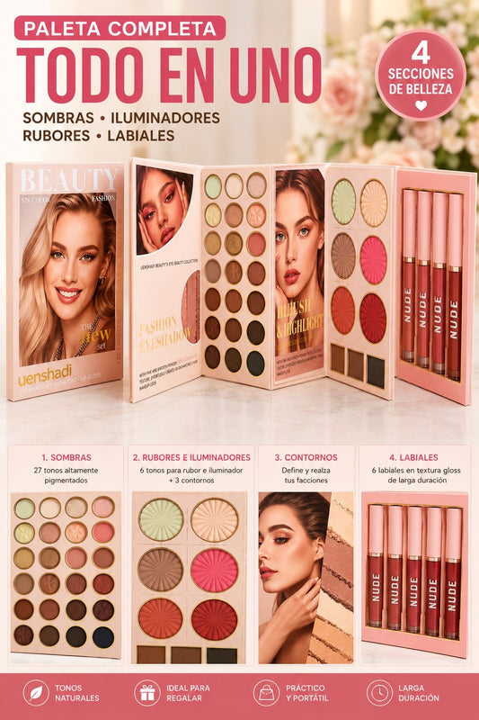 paleta de sombras con labial