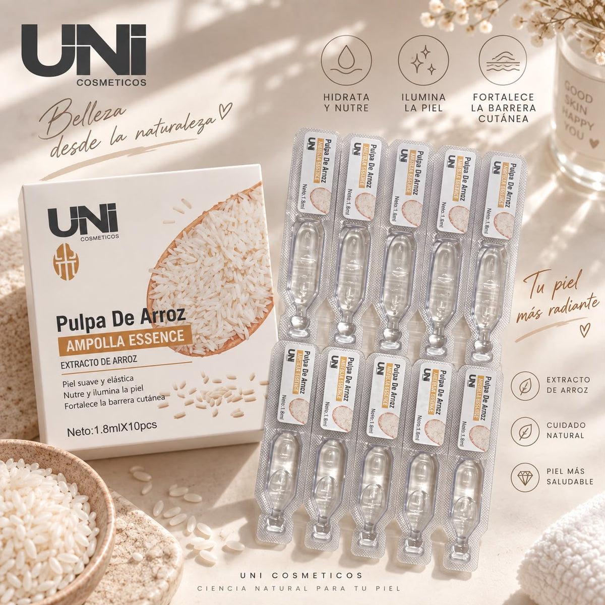 UNI ampolla vitamina de arroz para rostro