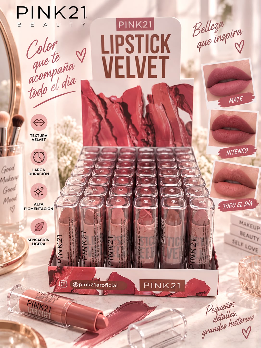 pink labial en barra lipstick velvet