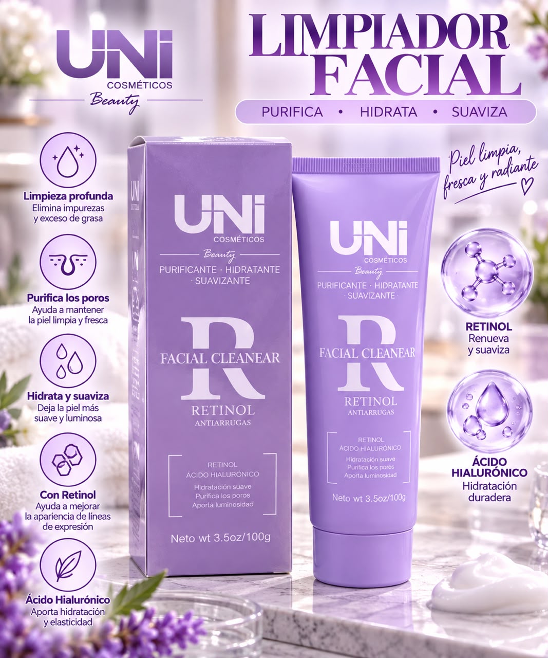 uni limpiador facial retinol