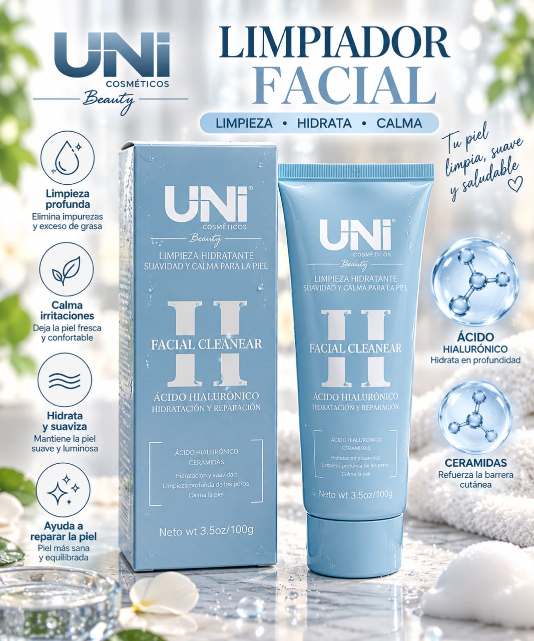 uni limpiador facial ácido hialuronico