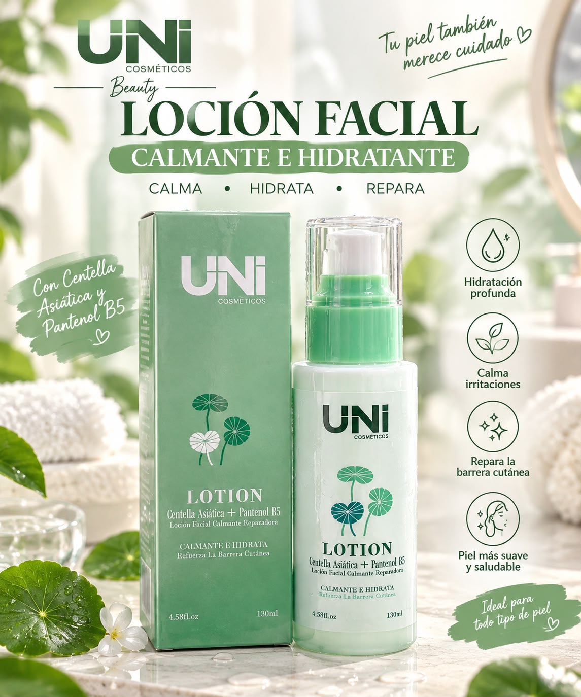 uni locion facial calmante hidratante