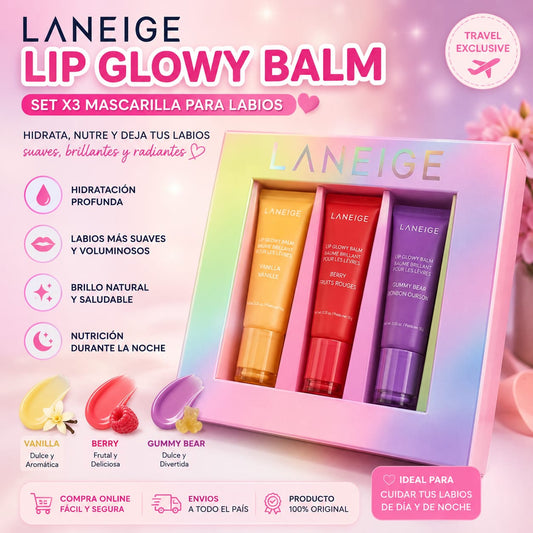 Laneige lip glowy balm x3u, mascarilla para labios