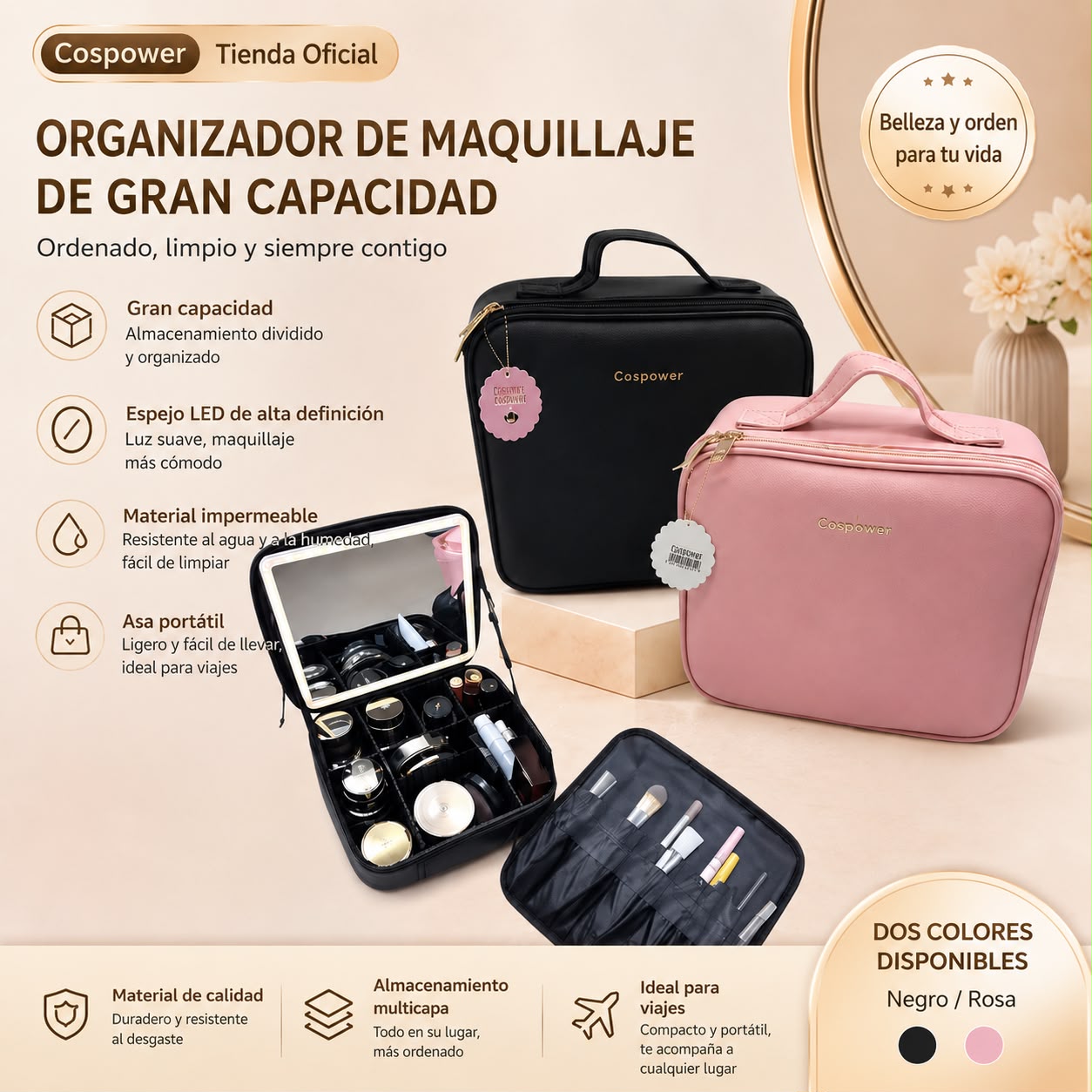 organizador de maquillaje con espejo