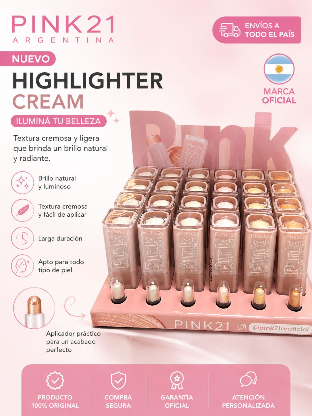 Pink21 iluminador en barra