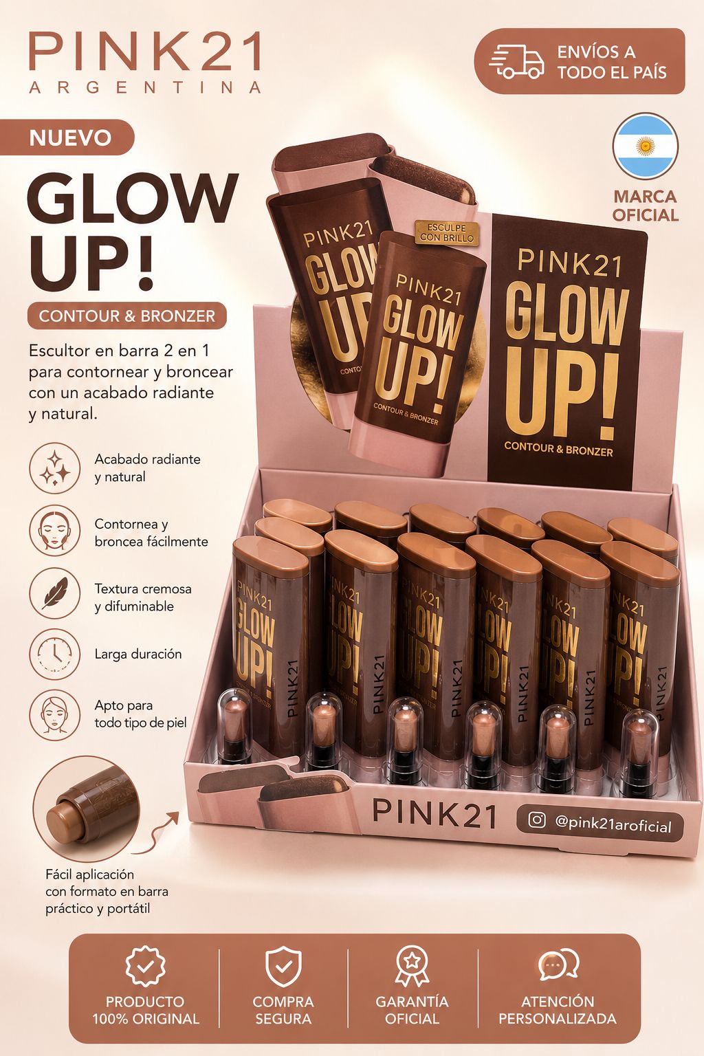Pink21 contorno y broncer en barra