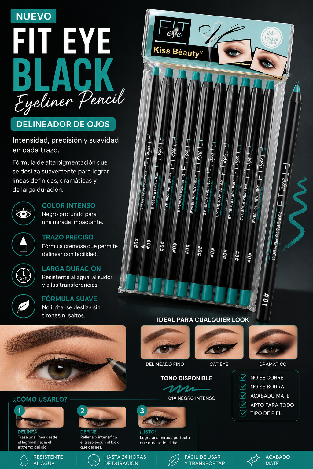 Fit eye delineador de ojos x12