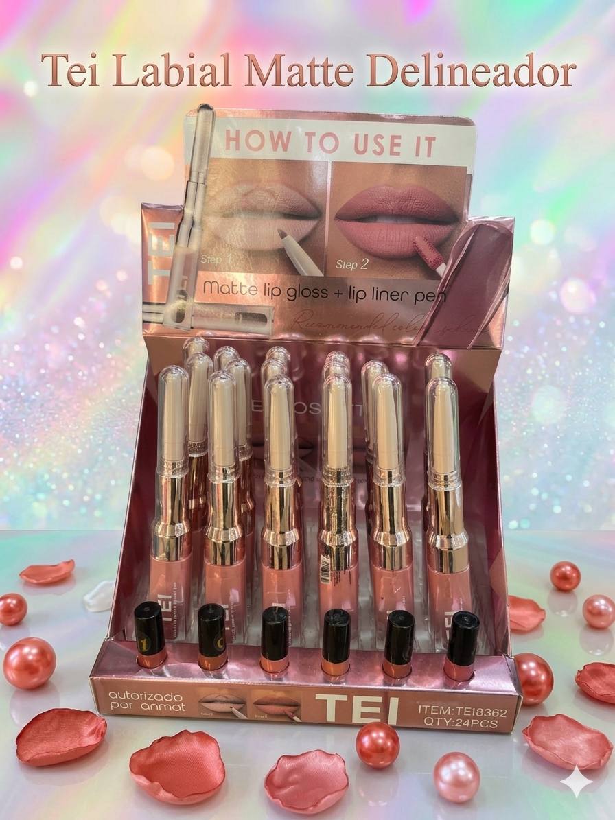 Tei Labial Matte, Lip Gloss y delineador