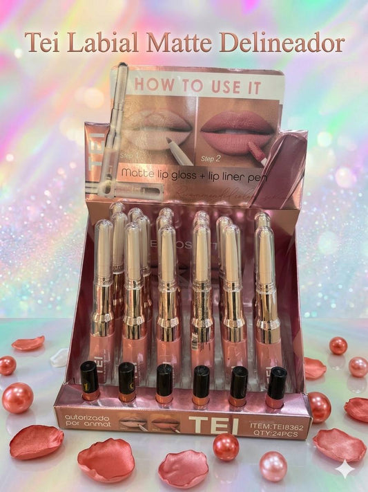 Tei Labial Matte, Lip Gloss y delineador