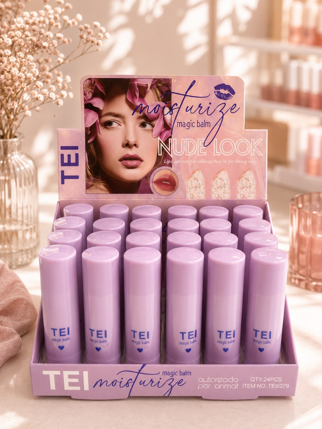 Tei labial transparente con glitter